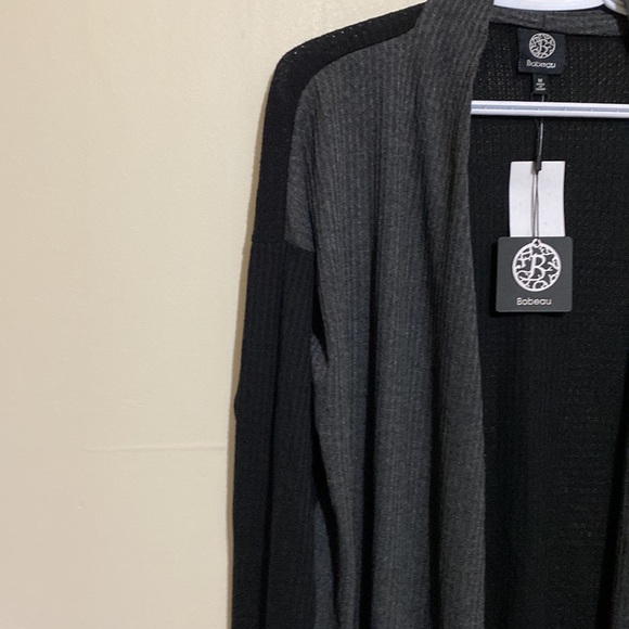 Bobeau Colorblock Open Front Waffle Knit Cardigan Charcoal/Black Size M - Picture 6 of 12